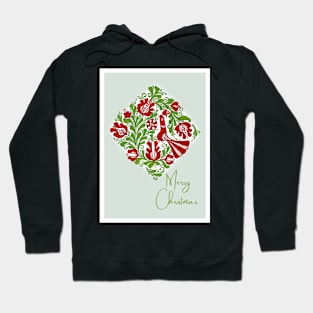 Romanian Folk Art Christmas - Nordic Bird with botanical design Hoodie